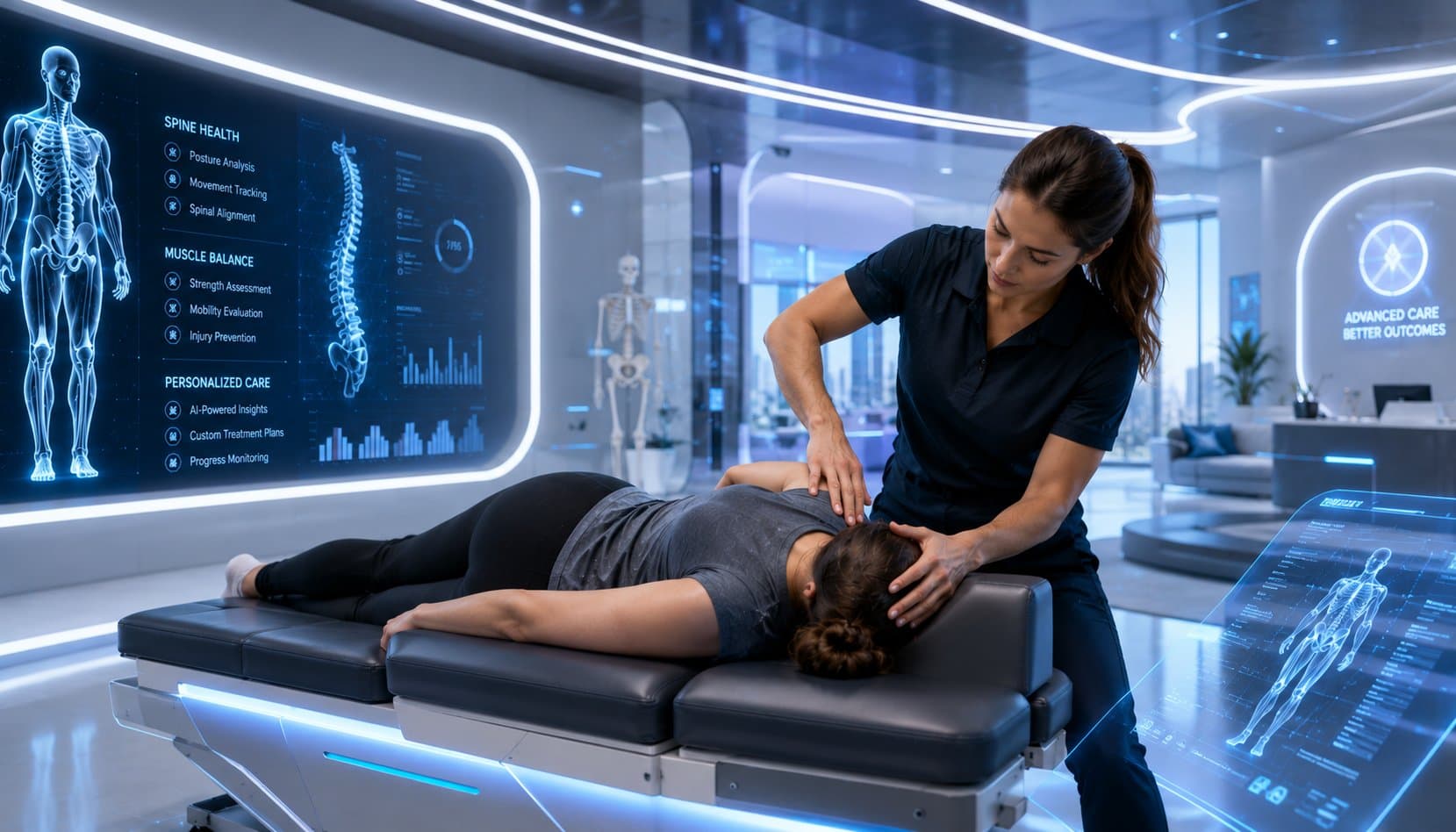Clinician using advanced spinal health technology with a patient